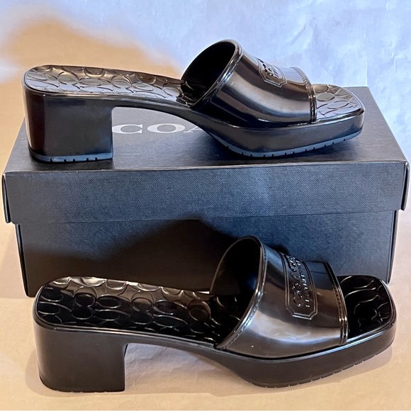 Coach Scarlett Rubber Block Heel Sandals Size 9 Black - Picture 3 of 13